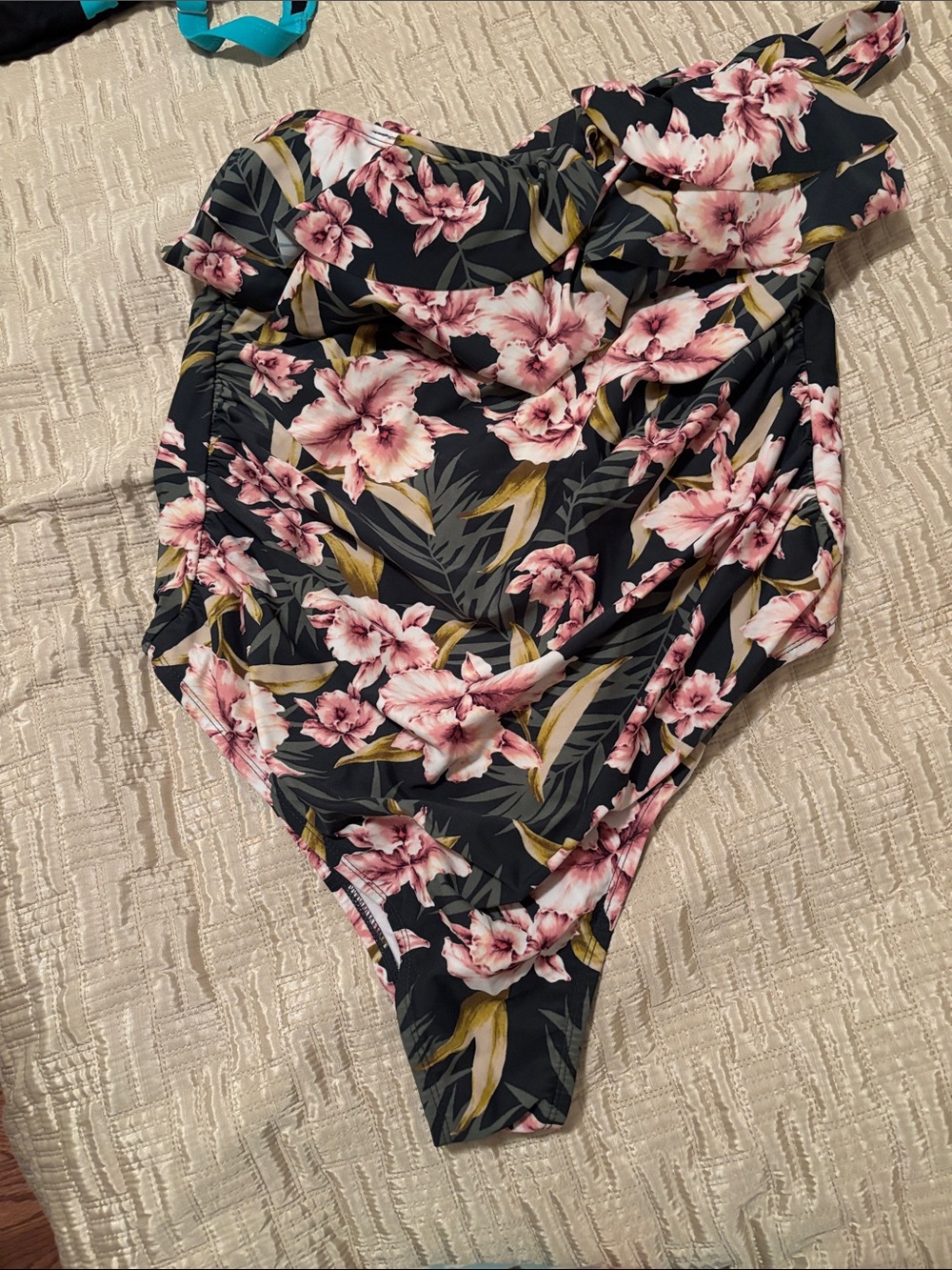 Floral One-Piece Swimsuit in Black and Pink in size 18. In EUC